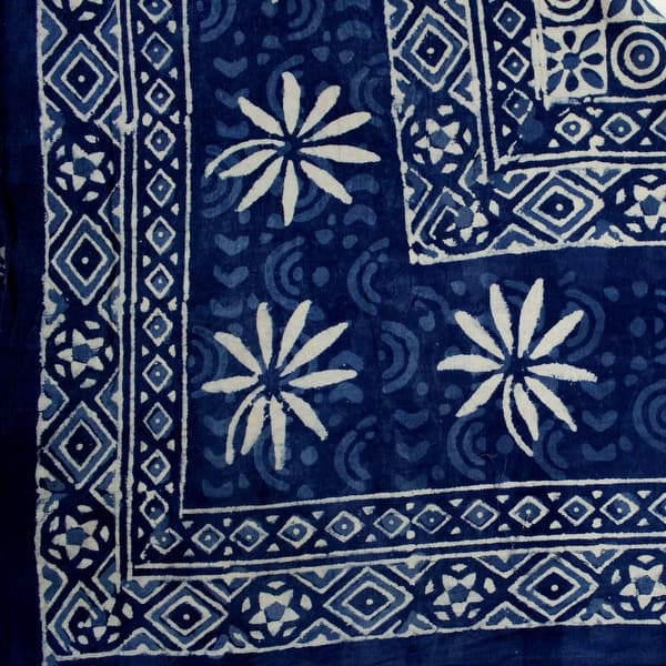 Cotton Block Print Bedspreads Indigo Dye Fabric Bed Sheets Queen Full Day Cover Ethnic Floral Design Stamp Printed Tapestry Bedding BS15