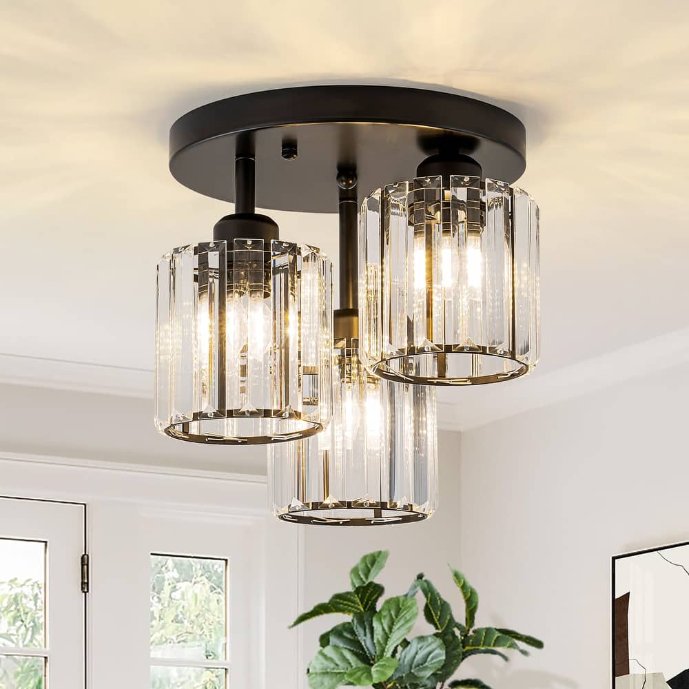 Starsky 3-Light Modern Glass Crystal Semi Flush Mount Ceiling Light