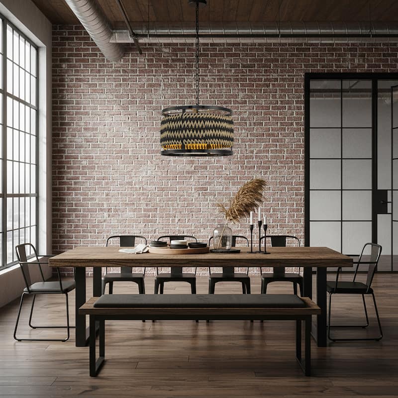 Inca 3-Light Rattan Hemp Drum Pendant, Scandi Coastal Boho - Handwoven - 18" Wide