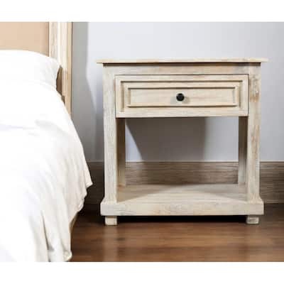 28" Distressed White One Drawer Solid Wood Nightstand