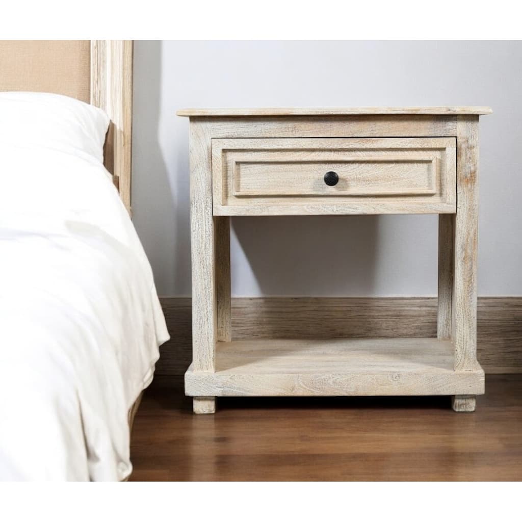 28" Distressed White One Drawer Solid Wood Nightstand