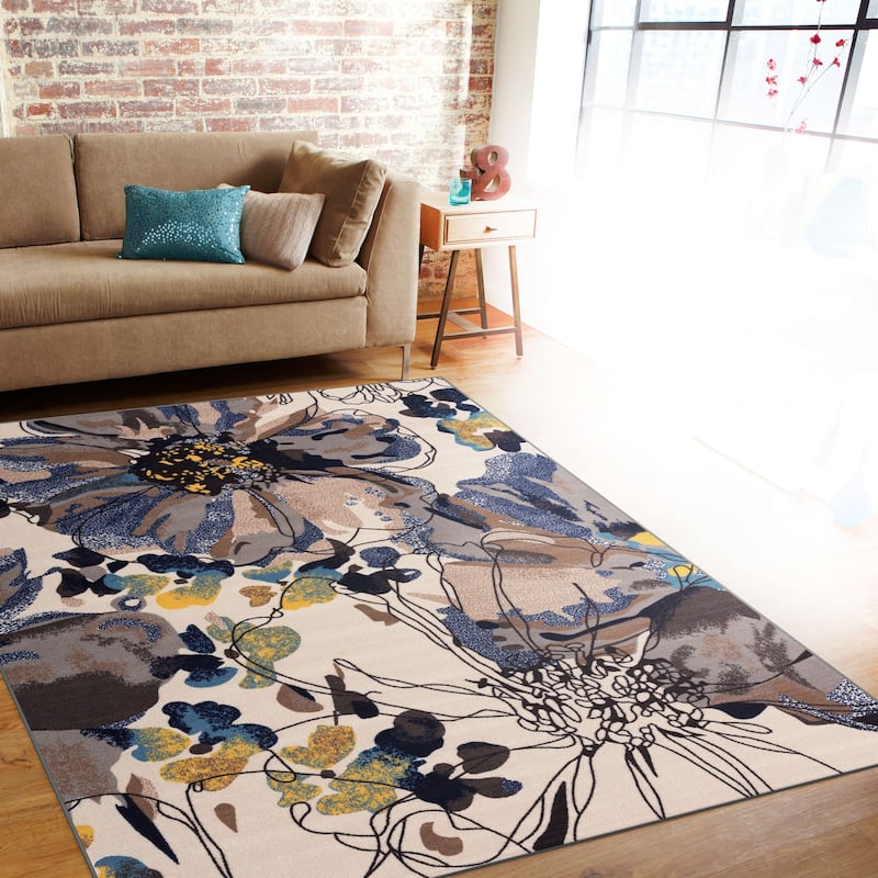 World Rug Gallery Modern Bright Flowers Non-Slip Area Rug Multi
