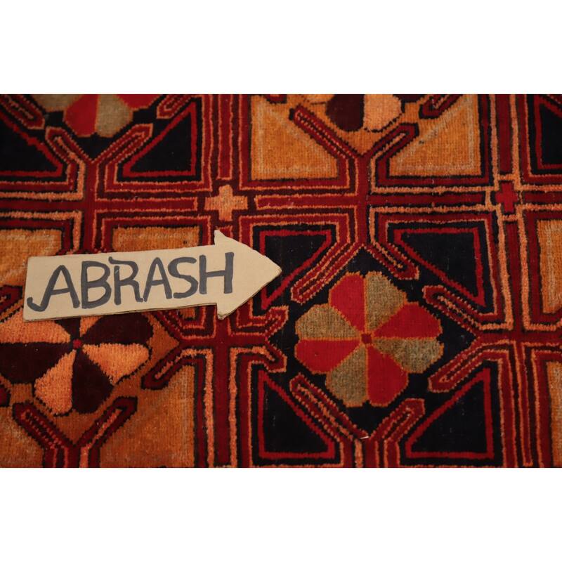 Hand Knotted Oriental 100% Wool Carpet Traditional Geometric Oranges & Rust Ardebil Runner Rug - 10' 2'' X 4' 4''