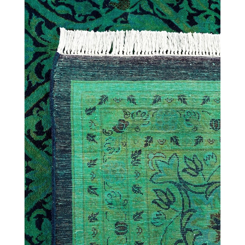 Overton Hand Knotted Wool Vintage Inspired Modern Contemporary Overdyed Green Area Rug - 10' 1" x 13' 10"