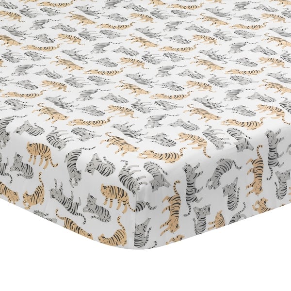 slide 2 of 5, Lambs & Ivy Signature Taupe/Gray Tiger Print Organic Cotton Fitted Crib Sheet