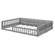 preview thumbnail 12 of 11, Full Size Wood Platform Bed with Upholstered Headboard and Side Pillows, Includes Full-Length Guardrails