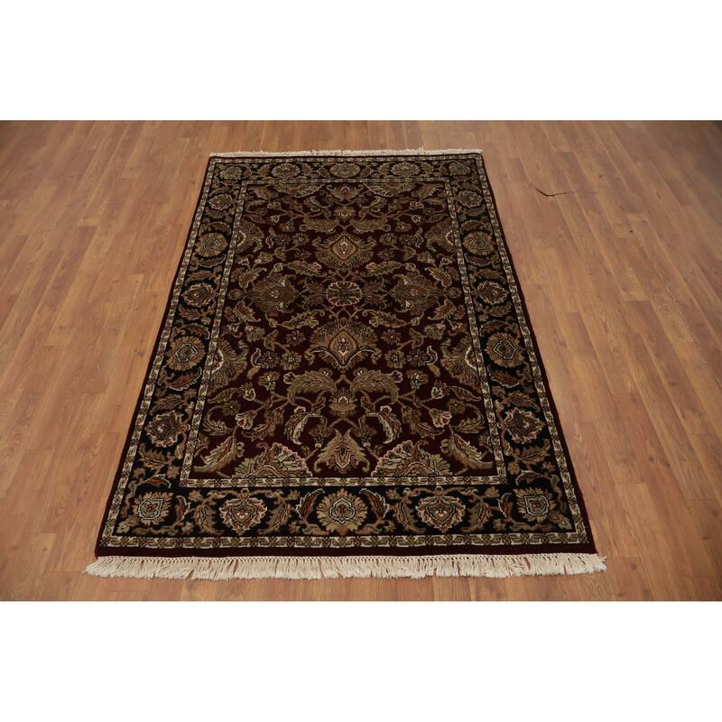 Hand Knotted Oriental 100% Wool Carpet Traditional Floral Red Agra Area Rug - 6' 1'' X 4' 0''