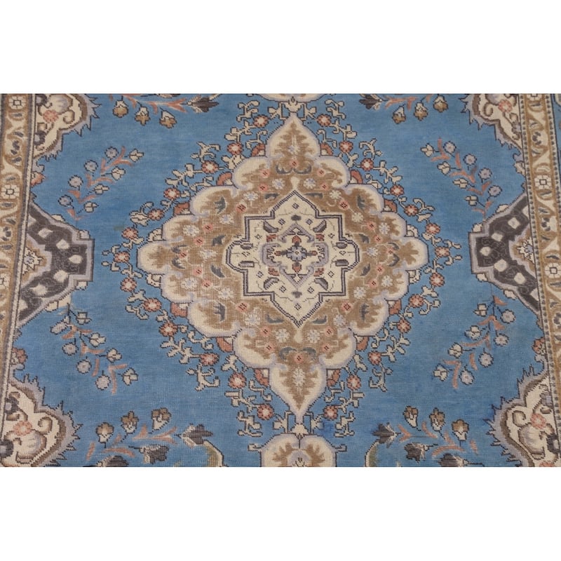Traditional Blue Tabriz Persian Vintage Area Rug Handmade Wool Carpet - 6'4" x 9'8"