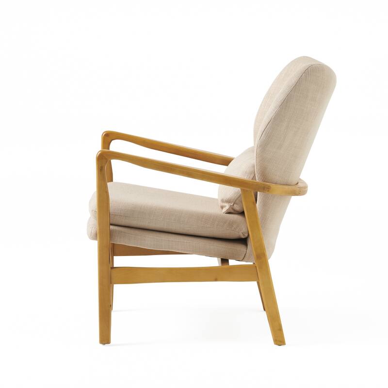 Roomfitters Mid-Century Modern Upholstered Club Chair with Button-Tufted Back and Birch Wood Legs, Beige