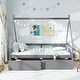 preview thumbnail 9 of 19, Twin Size Wooden House Bed with Roof and Safety Guardrail
