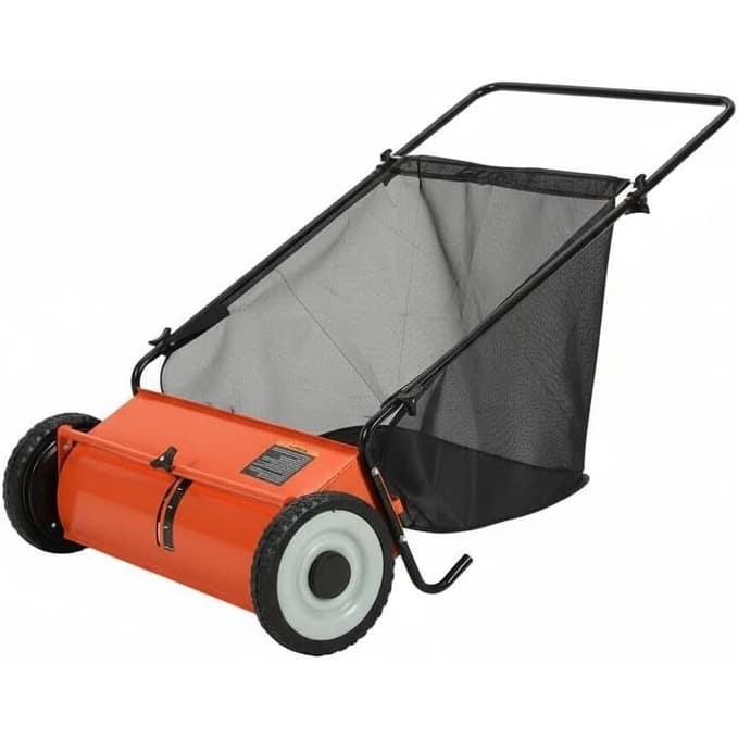 21-Inch Push Lawn Sweeper 35 cu. ft. Capacity Adjustable Height for Grass Leaves and Debris
