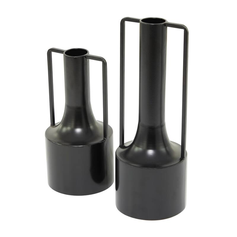 Black Metal Decorative Vase with Handles (Set of 2) - 16", 12"H