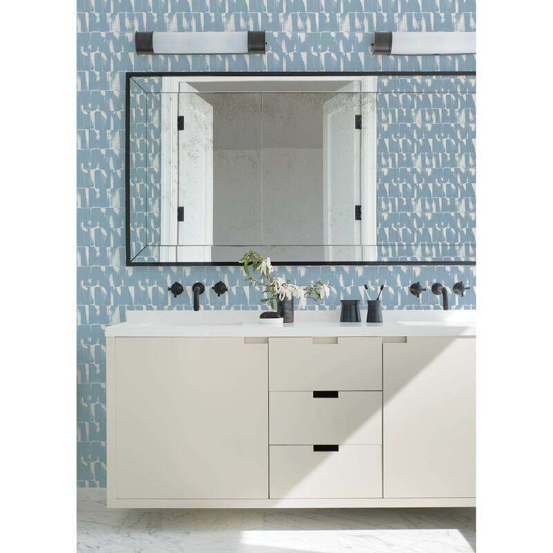 A-Street Prints Bancroft Blue Artistic Stripe Wallpaper
