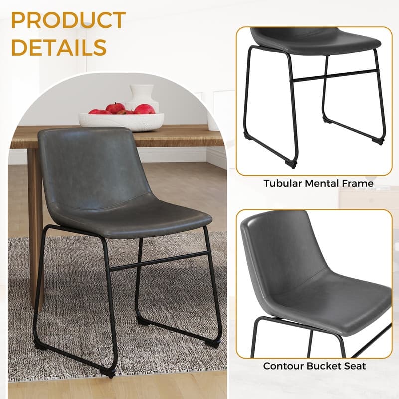 Elegant PU Leather Dining Chair with Iron Legs，Set of 2