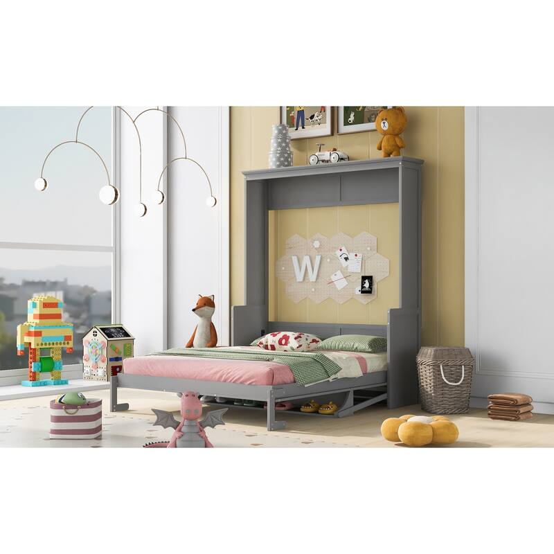Queen Murphy Bed with Built-in Shelf, Foldable Wall Bed for Small Spaces