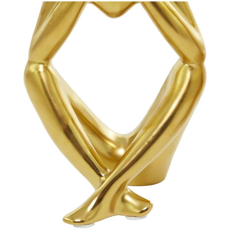 Porcelain Ceramic People Sitting Thinker Decorative Sculpture - Set of 3 Gold - CosmoLiving by Cosmopolitan