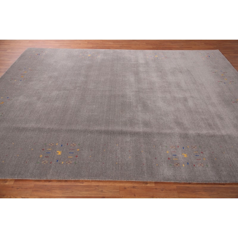 Silver Gray Gabbeh Oriental Area Rug Handmade Wool Carpet - 7'10" x 9'11"