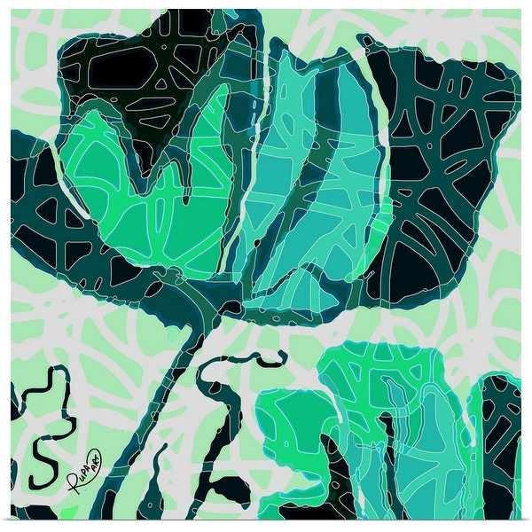"Large Teal And Green Abstract Flower" Poster Print