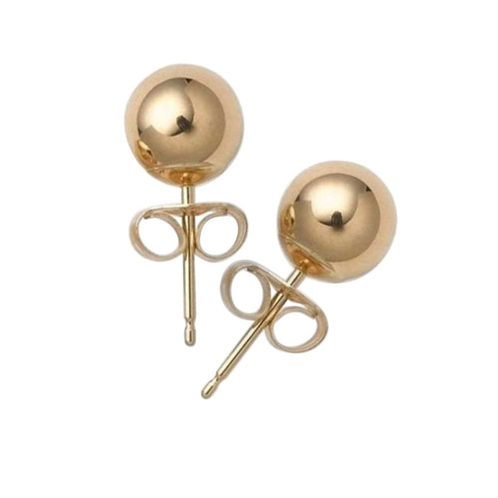 Simple Basic Hollow Round Ball Stud Earrings For Women Real 14K Yellow Gold 8MM