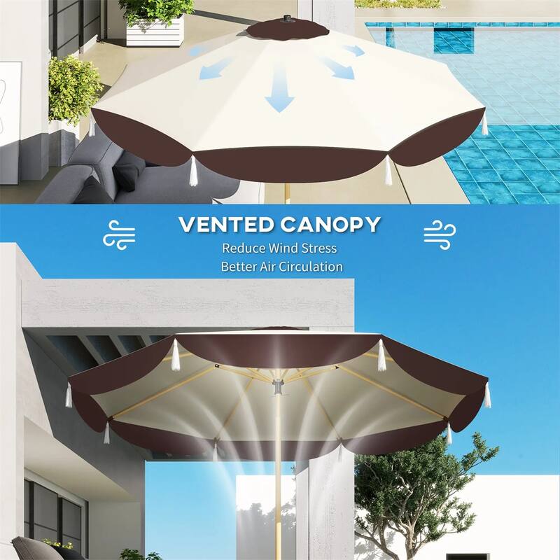 8.7 Feet Beige Polyester Fabric UV Blocking Patio Umbrella for Garden Vented Top for Wind - 8.7'Dia x 7.7' H