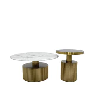 Coffee Table with Marble Top and Matte Gold Frame