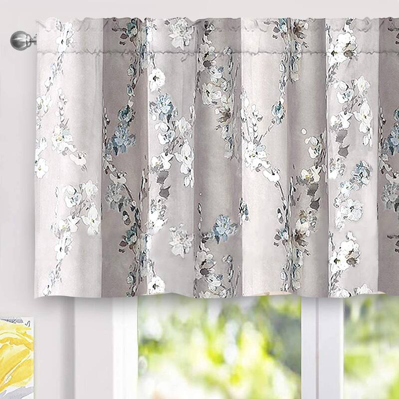 DriftAway Mackenzie Abstract Floral Pattern Window Treatment Valance 50 x 24 - 50" width x 24 " length - 50" width x 24 " length - Blue/Gray