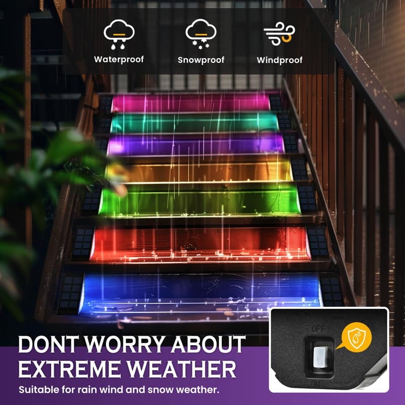 6 Pack Outdoor Solar Step Lights RGB Color Changing, Waterproof