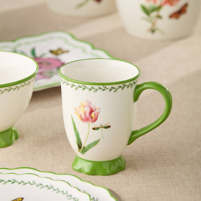 Certified International Mirabella 16 oz. Footed Mugs, Set of 4 Assorted Designs