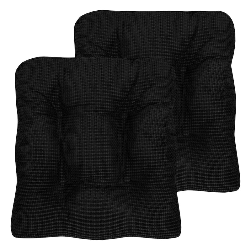 Sweet Home Collection Fluffy Memory Foam Tufted Chair Cushion Non Slip Microdot Rubber Back - Set of 2 - Black