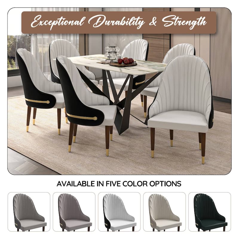 Elara Dining Chair Upholstered in Leather with Ripple Back Design Set of 2