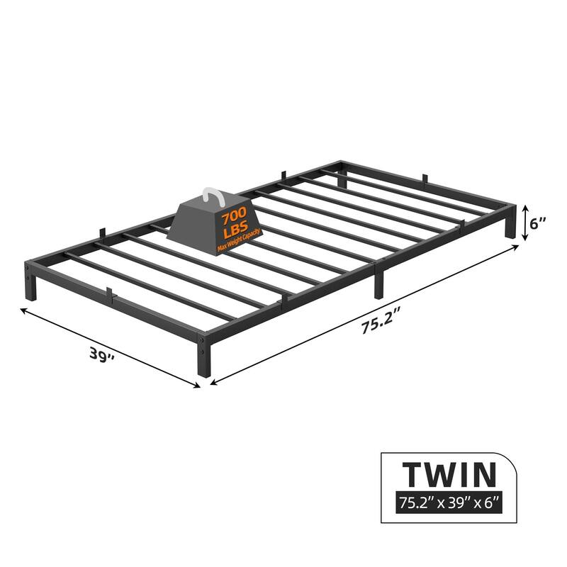 Bed Frame No Box Spring Needed, Heavy Duty Queen Platform Metal Bed Frame with Metal Slats