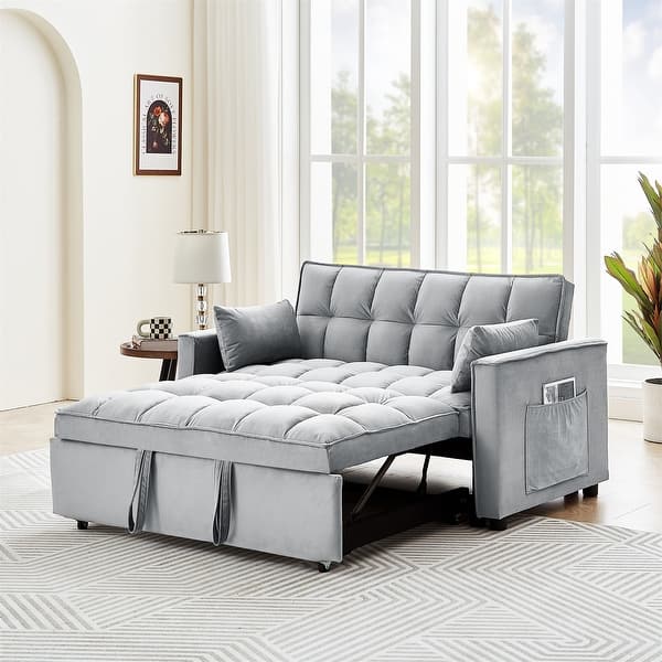 55 Inch Velvet Convertible Sleeper Sofa Bed for Small Space Bed Bath