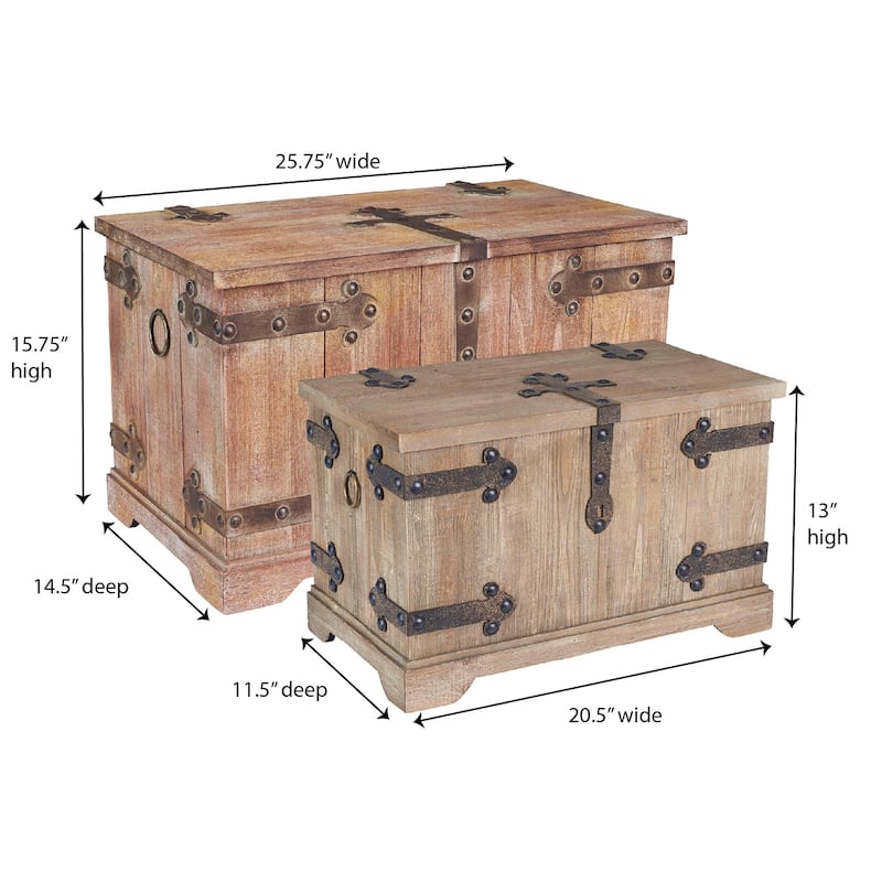 Household Essentials Decorative Chinese Fir Wood Trunk with Metal Accents