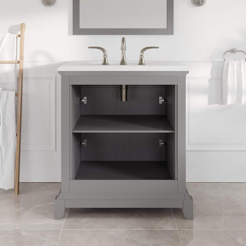 Elite Stamford 24 in. Gray Single Sink Bath Vanity with Carrara Quartz Top and Undermount Porcelain Sink - 24"