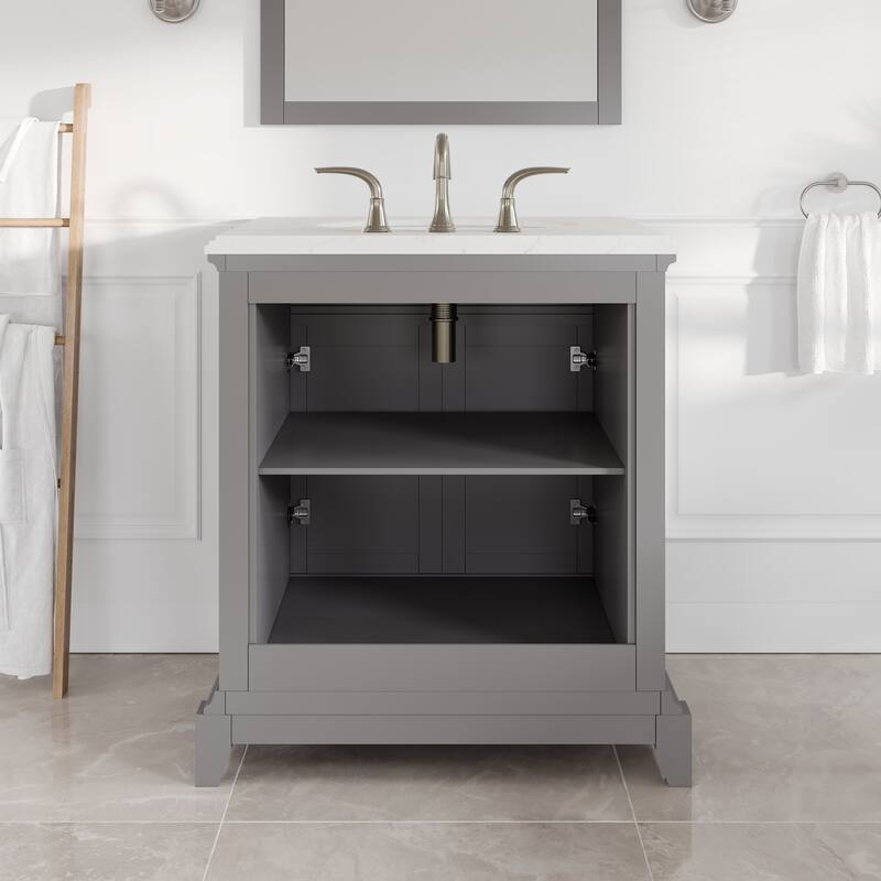 Elite Stamford Bath Vanity with Carrara Quartz Top and Porcelain Sink