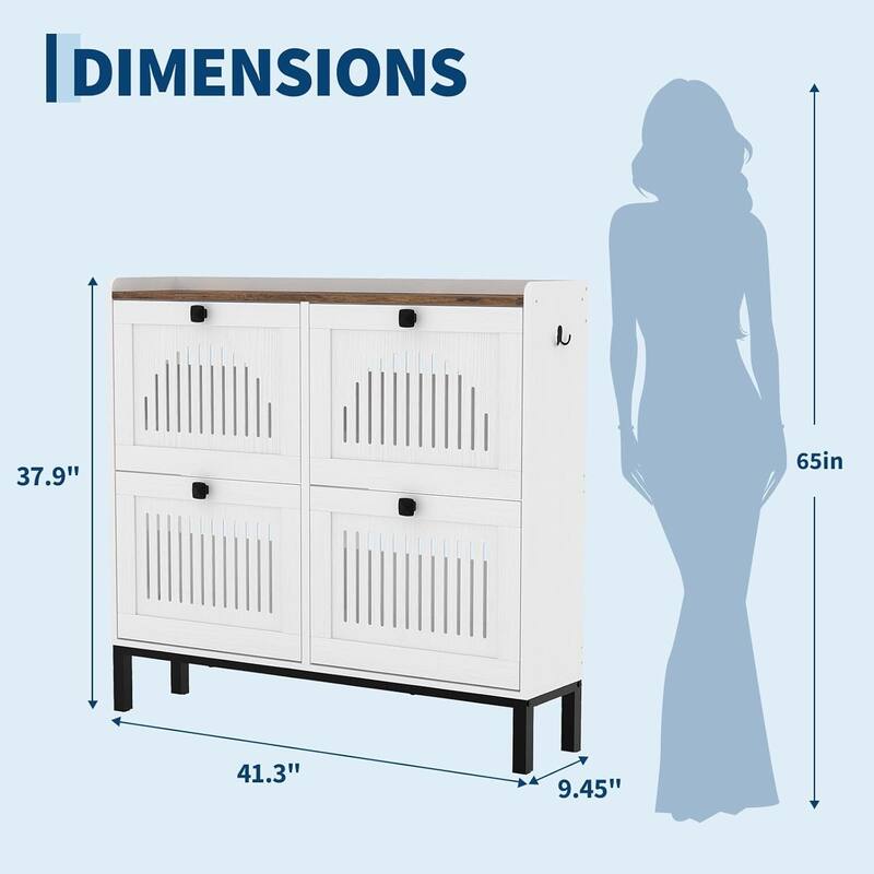 Freestanding 4 Flip Drawer Shoe Cabinet Organizer for Entryway, Hallway, Living Room