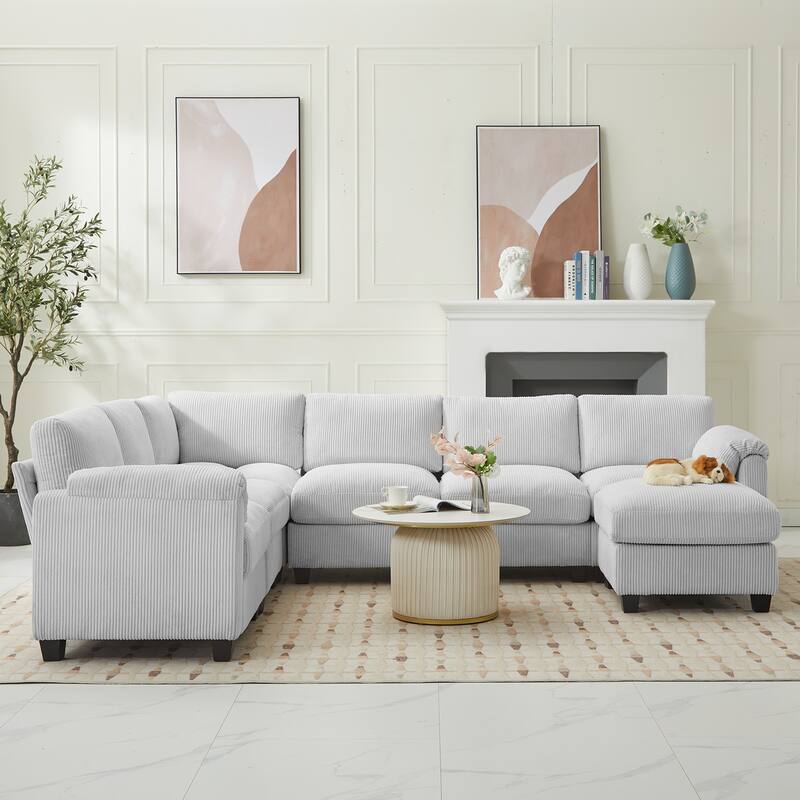 Multi-Seater Corduroy Sectional Sofa, Soft & Comfortable Corner Sofa