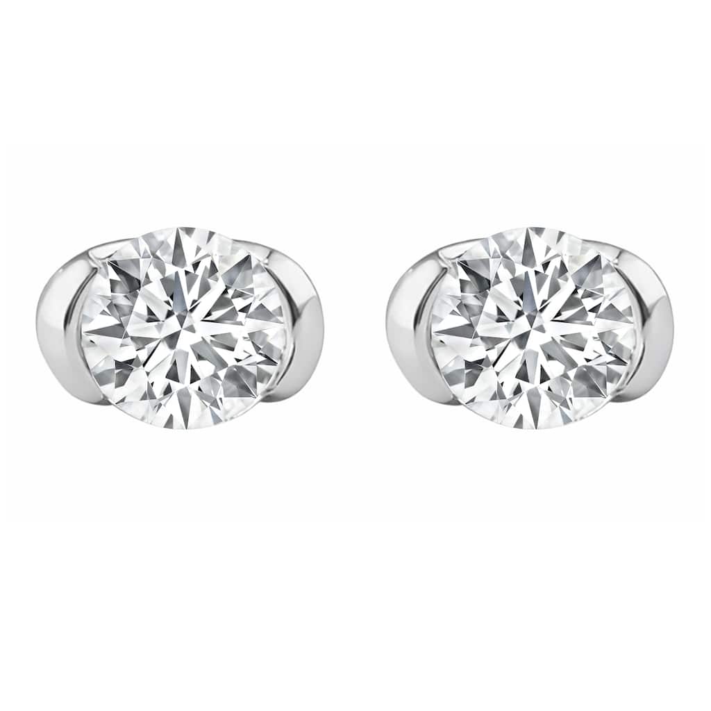 Auriya 14k Gold Lab Grown Round Diamond Stud Earrings 0.50 to 8.00 ct. tw. Push-Back (F-G VS) - White