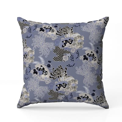Checkered Waves Faux Suede Reversible Throw Pillow Blue and Black