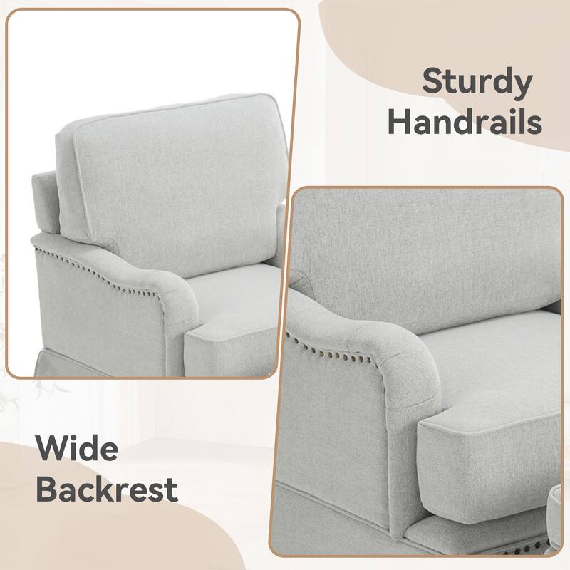 Chenille Swivel Accent Chair Storage Ottoman Set with Nailhead Trim Skirt