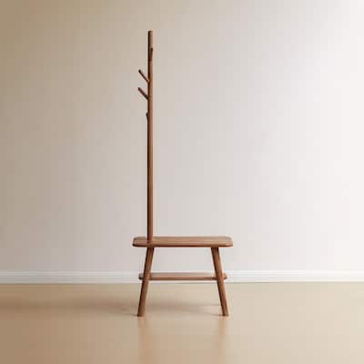 Solid Wood Shoe Stool With Cloth Hanger
