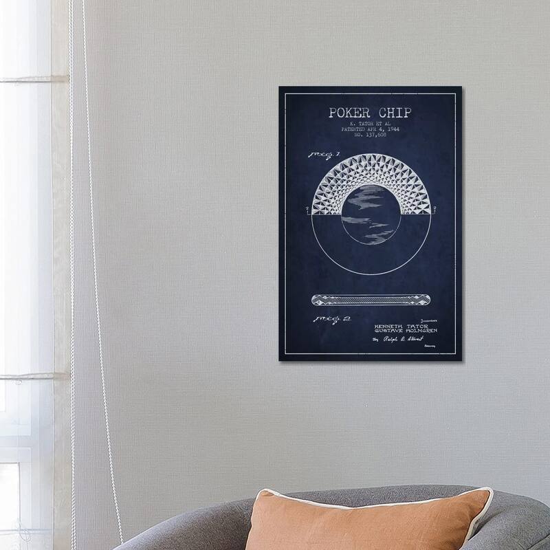 iCanvas "Poker Chip 1 Navy Blue Patent Blueprint" by Aged Pixel Canvas Print - 26x18x1.5