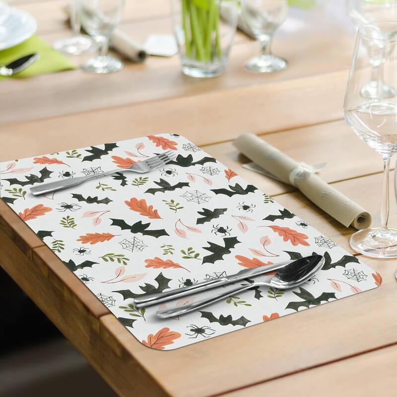 Spooky Season 4 Pack Reversible Easy Care Flexible Plastic Placemats Made in The USA BPA Free Easily Wipes Clean - multi