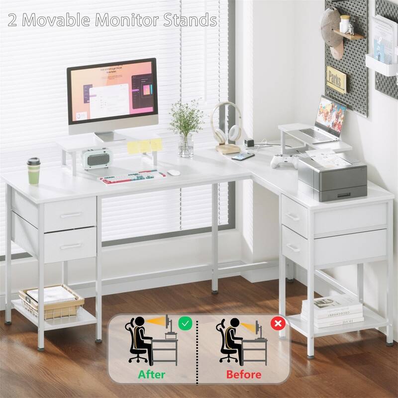L Shaped Computer Desk Desk with 4 Adjustable Storage