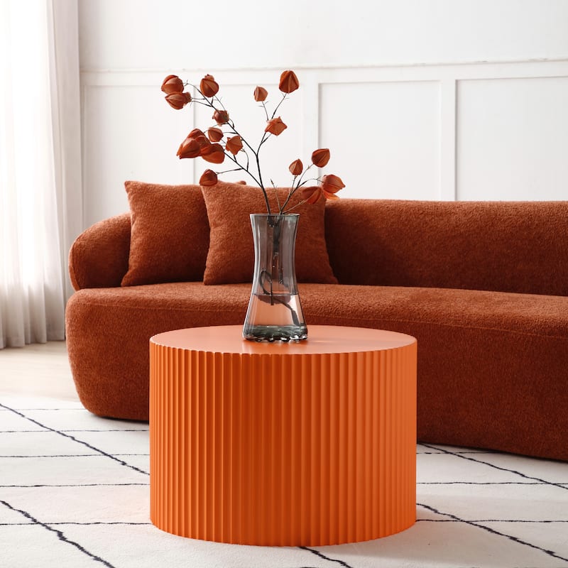 Modern Glam Relief Carving Round Accent Nesting Side Fluted Coffee Tables Set (2 Pack) No Assembled