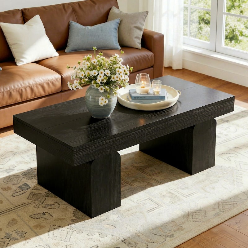 55.11" Double Pedestal Wood Coffee Table, Rectangular