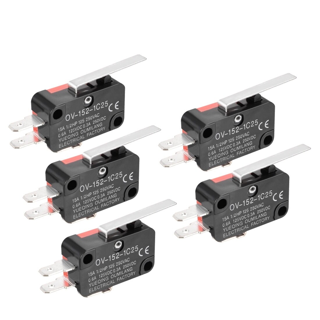 5pcs Ov 152 1c25 15a 125 250vac Spdt No Nc 3 Terminals Hinge Lever Micro Switch