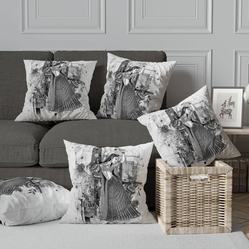 Gracefully Dancing Woman Broadcloth Pillow With Removable Cover in Gray