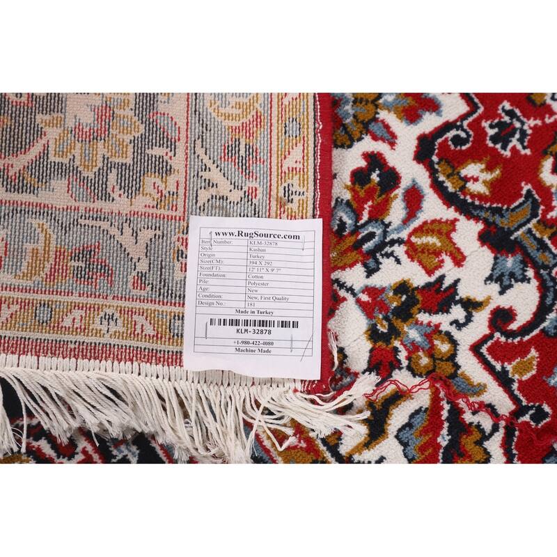Floral Red Kashan Turkish Area Rug Machine Made Medallion Carpet - 9'7" x 12'11"