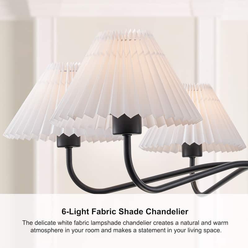 Starsky 6-Light Chandelier with Pleated Fabric Shades Handmade Black & Gold for Dining Room, Kitchen, Living Room and Foyer